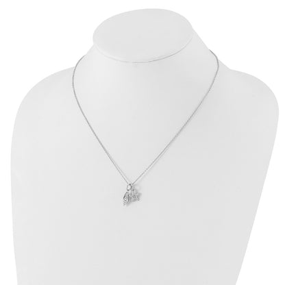 Sterling Silver White Ice Rhodium-Plated 18 Inch Diamond Shell And Starfish Necklace With 2 Extender