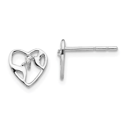 SS White Ice Diamond Bird & Heart Post Earrings