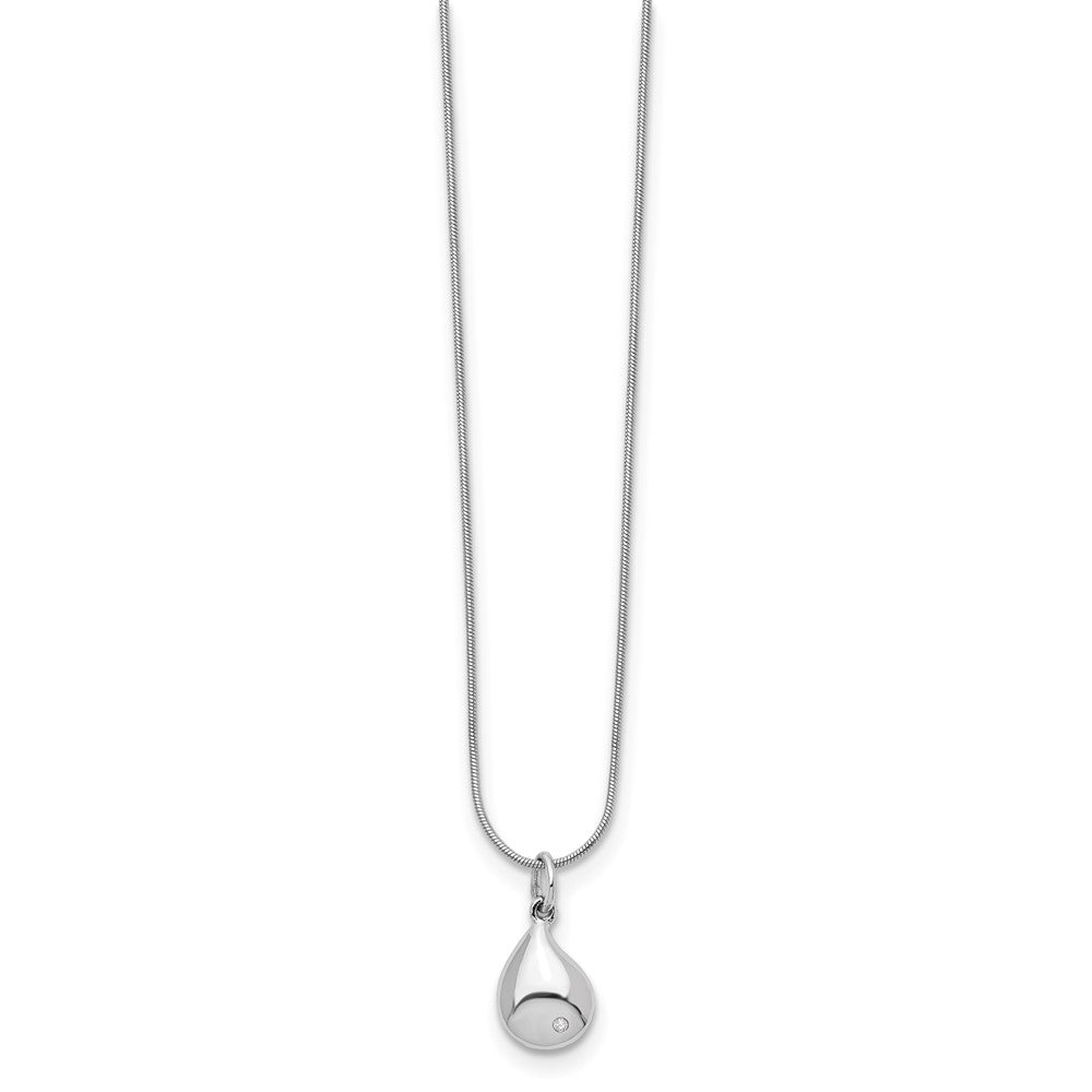 Sterling Silver White Ice Rhodium-Plated 18 Inch Diamond Teardrop Necklace With 2 Extender