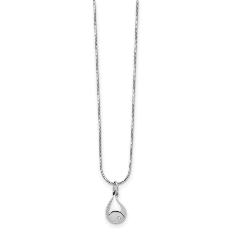 Sterling Silver White Ice Rhodium-Plated 18 Inch Diamond Teardrop Necklace With 2 Extender