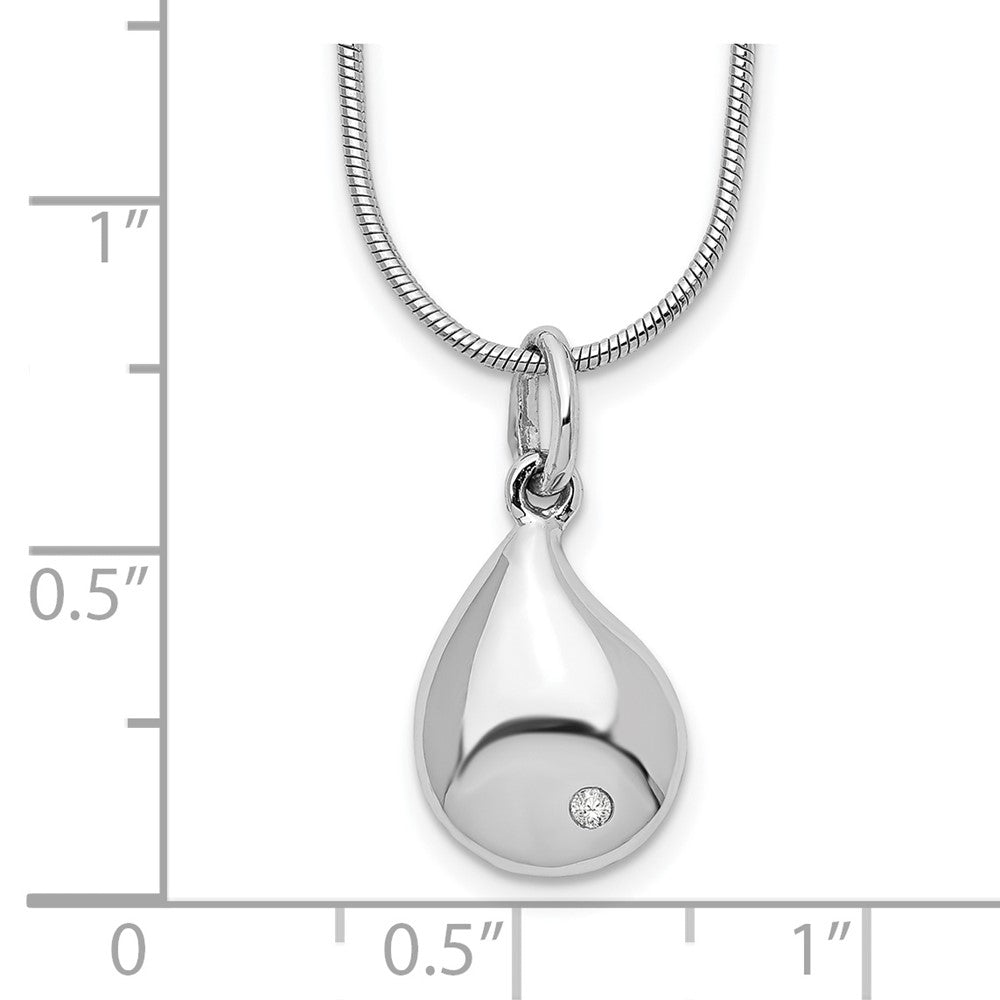 Sterling Silver White Ice Rhodium-Plated 18 Inch Diamond Teardrop Necklace With 2 Extender
