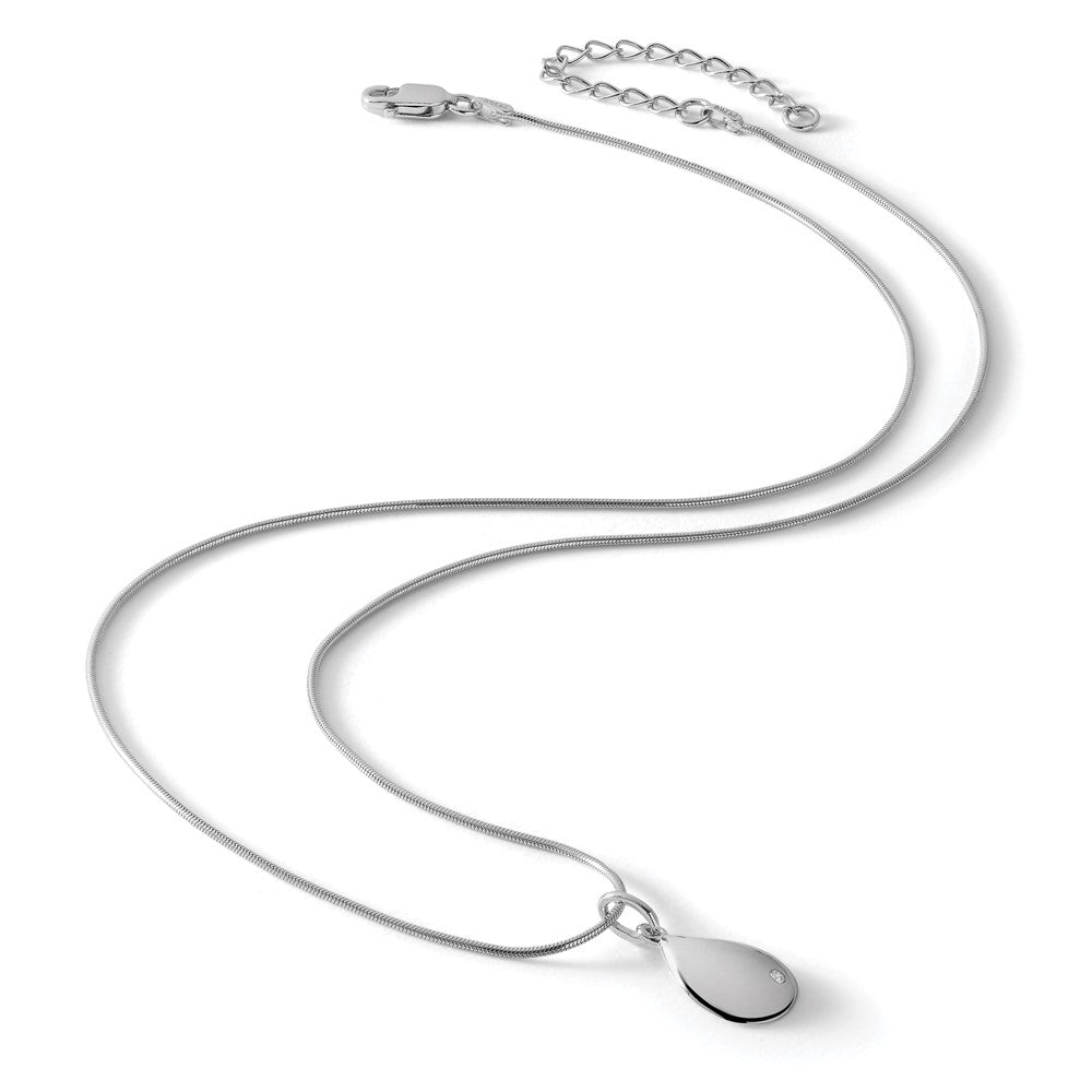 Sterling Silver White Ice Rhodium-Plated 18 Inch Diamond Teardrop Necklace With 2 Extender