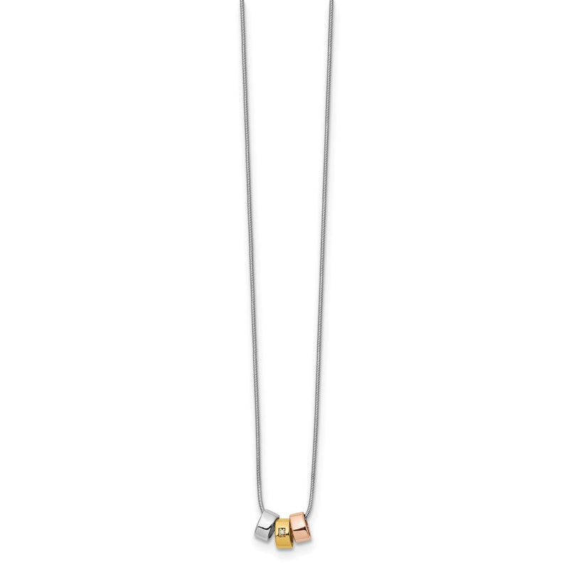 Sterling Silver White Ice Rhodium-Plated Rose And Gold-Tone 18 Inch Diamond Necklace With 2 Extender
