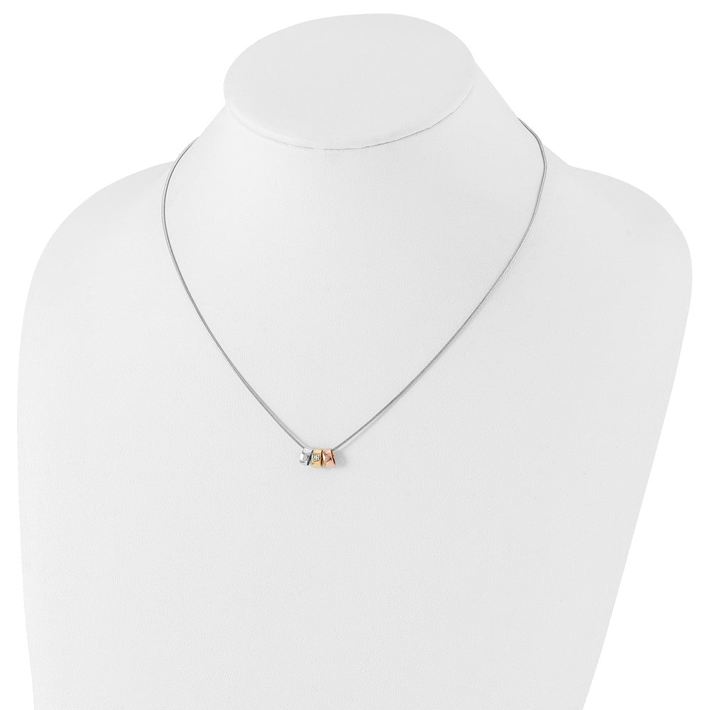 Sterling Silver White Ice Rhodium-Plated Rose And Gold-Tone 18 Inch Diamond Necklace With 2 Extender