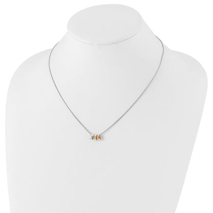 Sterling Silver White Ice Rhodium-Plated Rose And Gold-Tone 18 Inch Diamond Necklace With 2 Extender