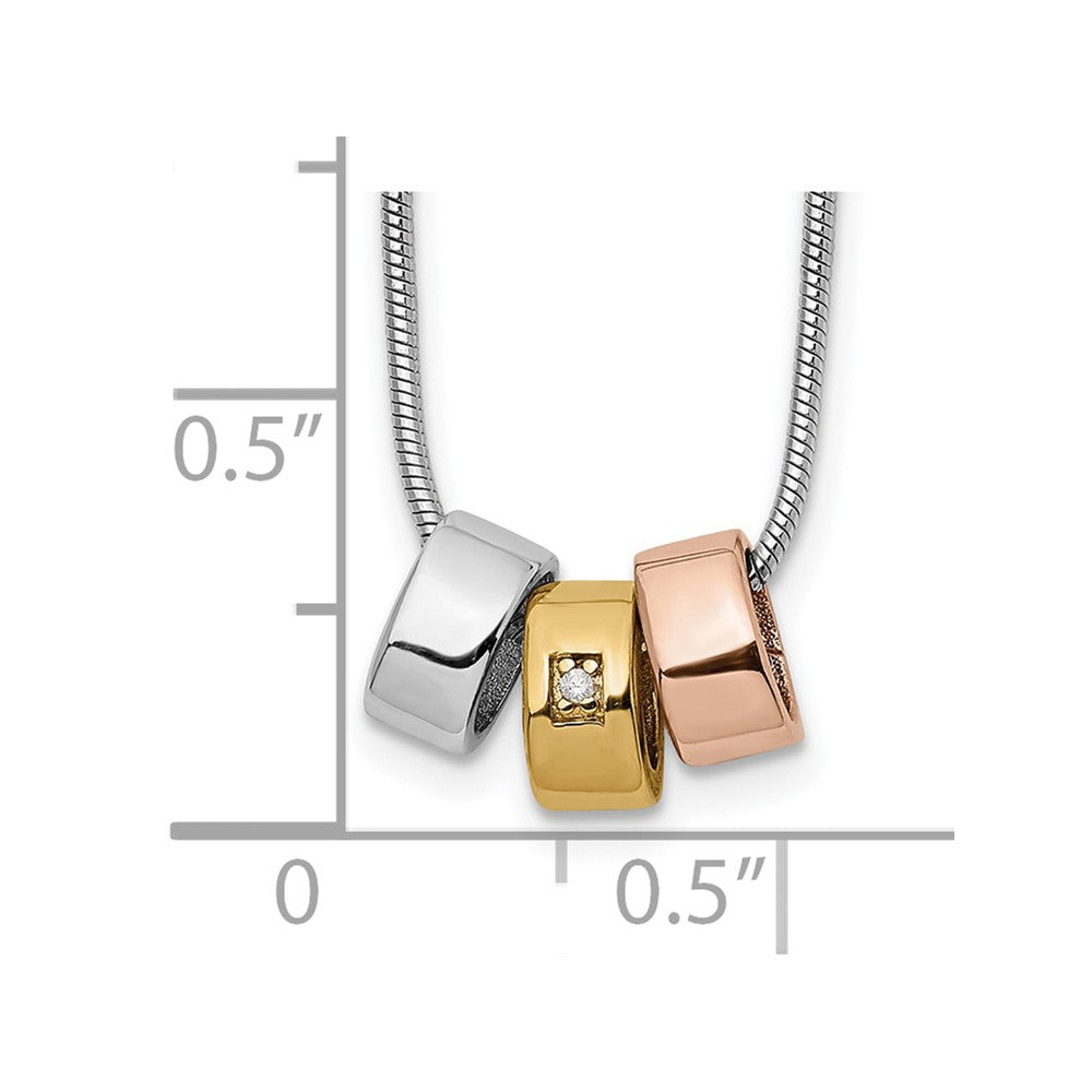 Sterling Silver White Ice Rhodium-Plated Rose And Gold-Tone 18 Inch Diamond Necklace With 2 Extender
