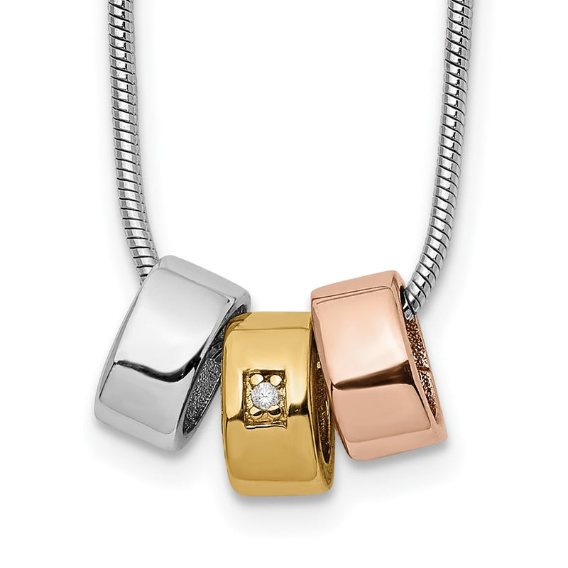 Sterling Silver White Ice Rhodium-Plated Rose And Gold-Tone 18 Inch Diamond Necklace With 2 Extender