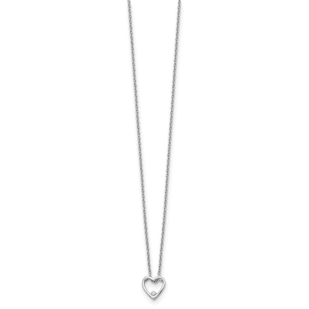 Sterling Silver White Ice Rhodium-Plated 18 Inch Diamond Open Heart Necklace With 2 Extender
