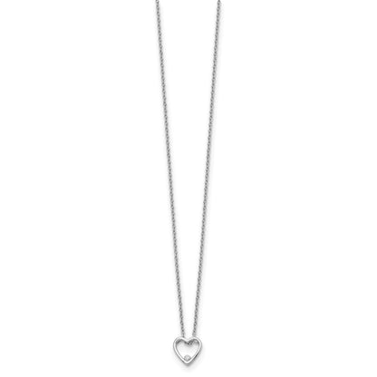 Sterling Silver White Ice Rhodium-Plated 18 Inch Diamond Open Heart Necklace With 2 Extender