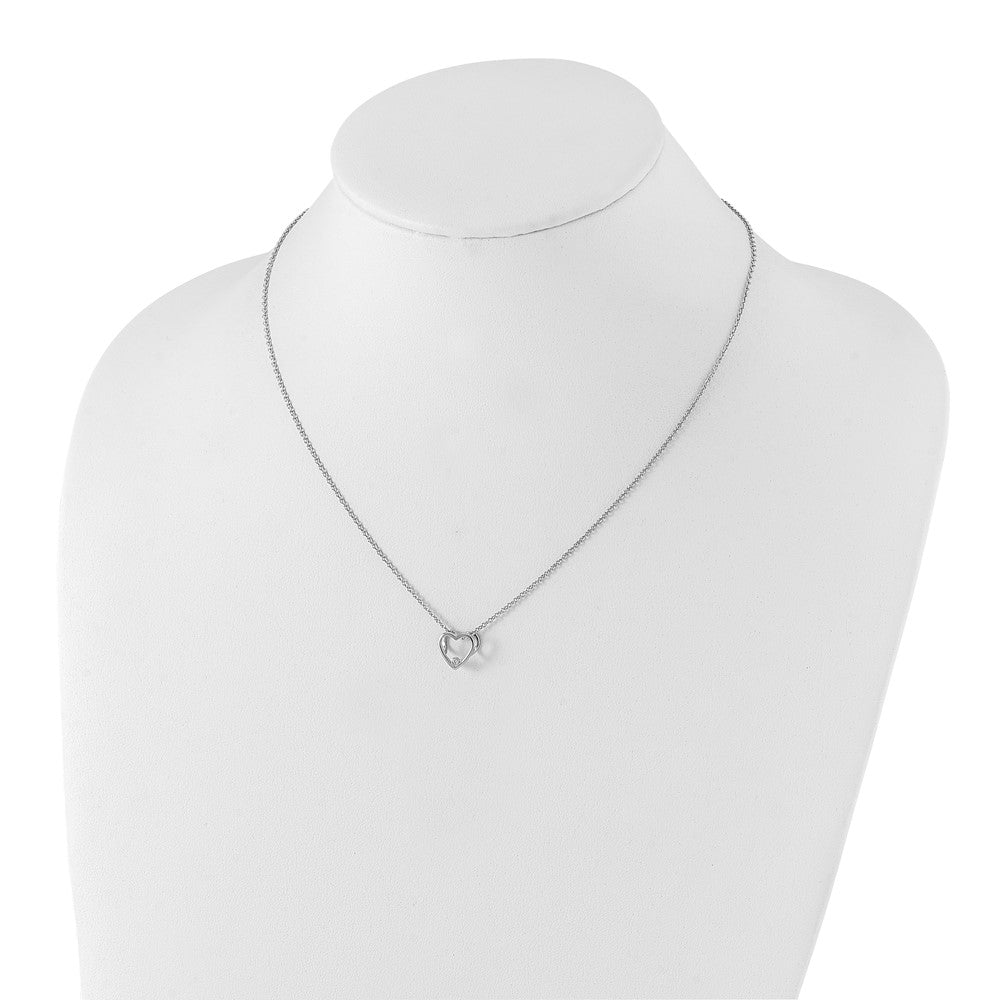 Sterling Silver White Ice Rhodium-Plated 18 Inch Diamond Open Heart Necklace With 2 Extender