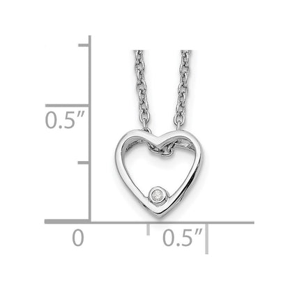 Sterling Silver White Ice Rhodium-Plated 18 Inch Diamond Open Heart Necklace With 2 Extender