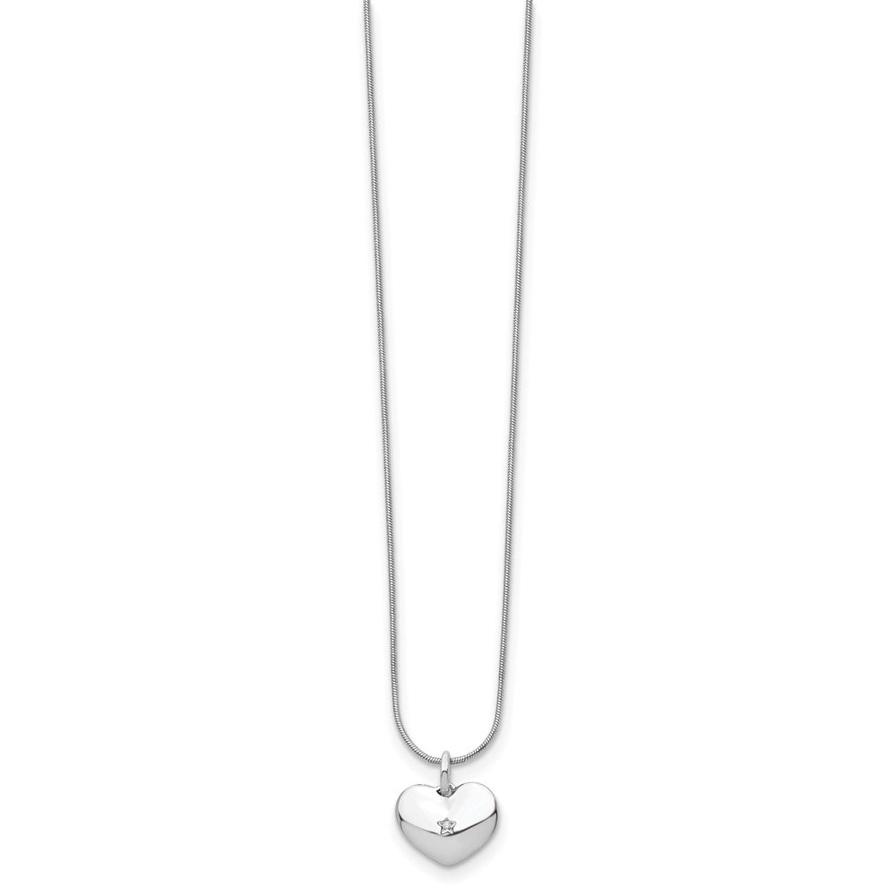 Sterling Silver White Ice Rhodium-Plated 18 Inch Diamond Heart Necklace With 2 Extender