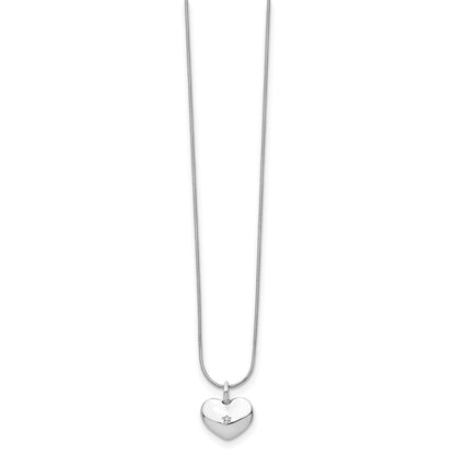 Sterling Silver White Ice Rhodium-Plated 18 Inch Diamond Heart Necklace With 2 Extender