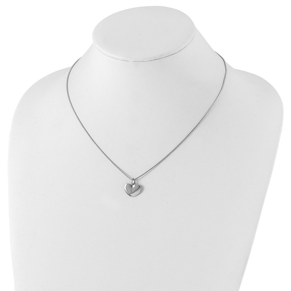 Sterling Silver White Ice Rhodium-Plated 18 Inch Diamond Heart Necklace With 2 Extender