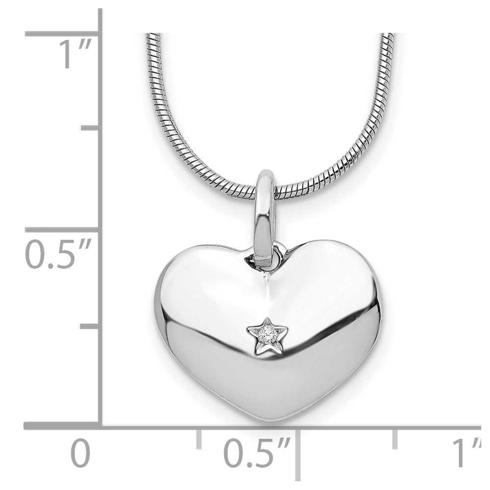 Sterling Silver White Ice Rhodium-Plated 18 Inch Diamond Heart Necklace With 2 Extender