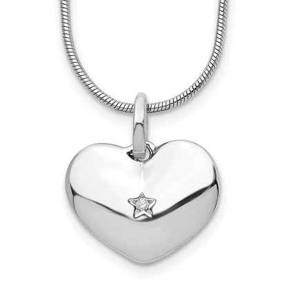 Sterling Silver White Ice Rhodium-Plated 18 Inch Diamond Heart Necklace With 2 Extender