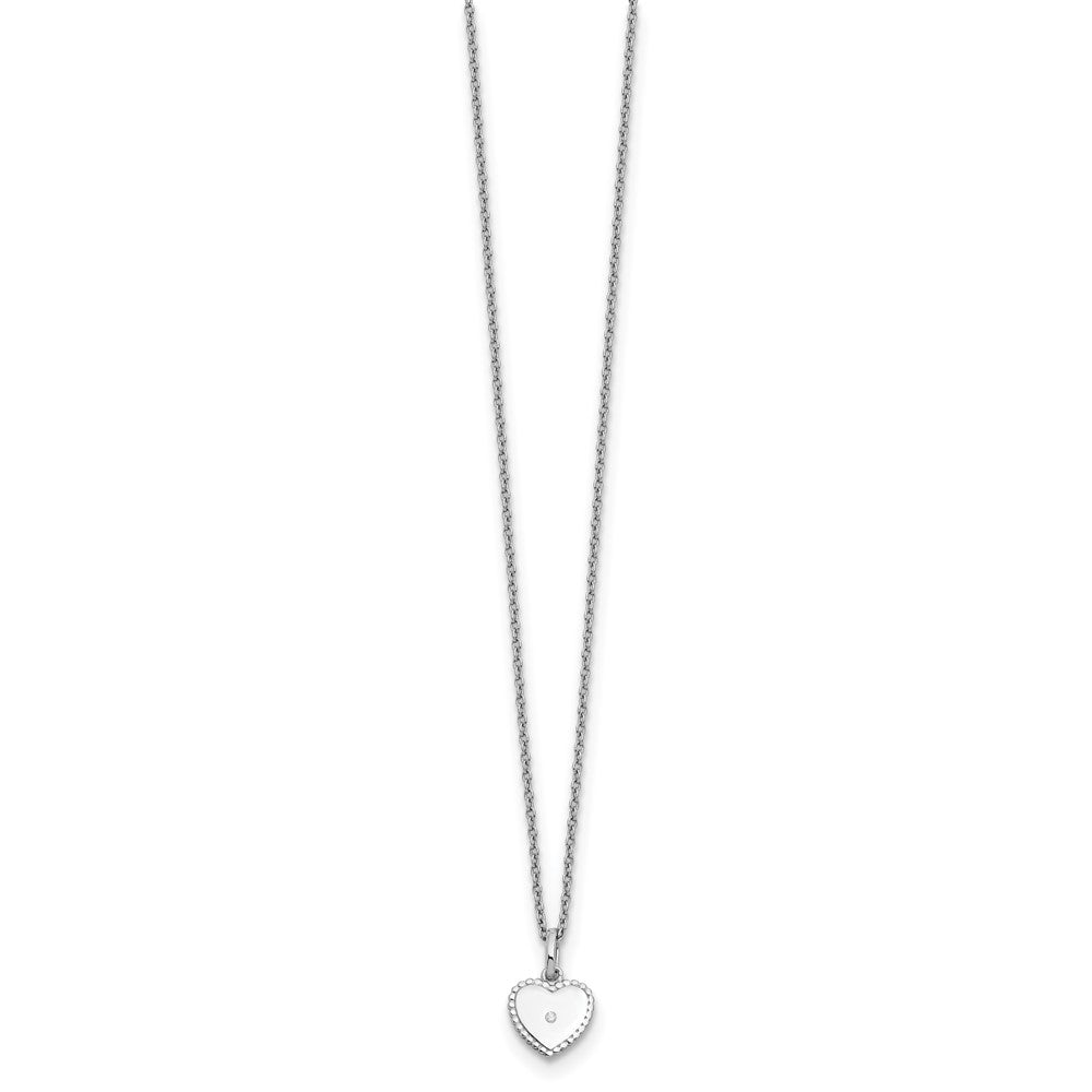 Sterling Silver White Ice Rhodium-Plated 18 Inch Diamond Heart Necklace With 2 Extender