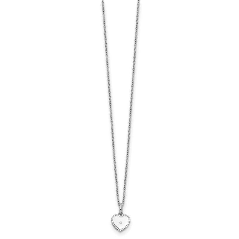 Sterling Silver White Ice Rhodium-Plated 18 Inch Diamond Heart Necklace With 2 Extender