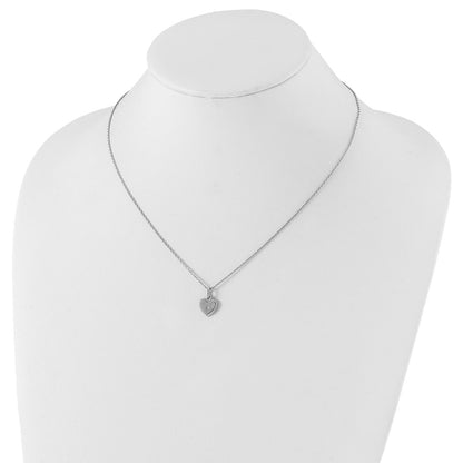 Sterling Silver White Ice Rhodium-Plated 18 Inch Diamond Heart Necklace With 2 Extender