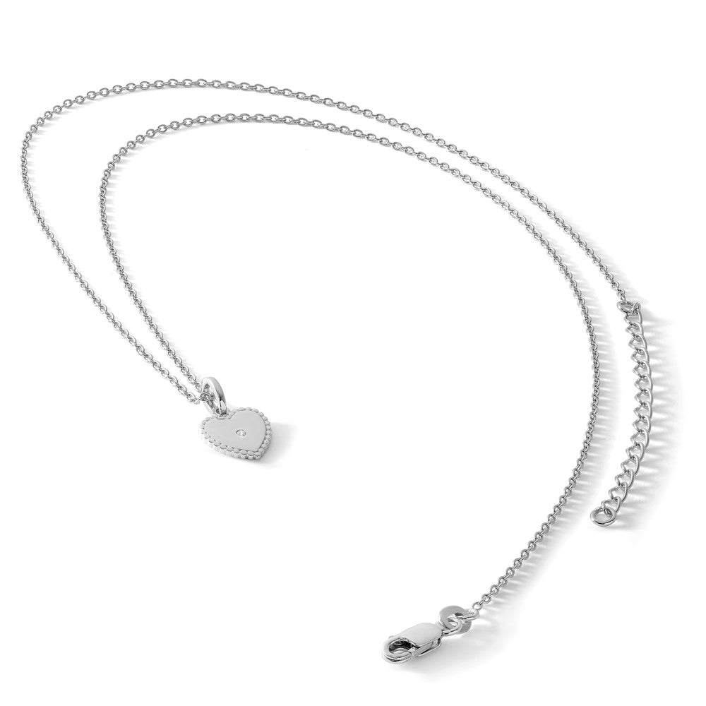 Sterling Silver White Ice Rhodium-Plated 18 Inch Diamond Heart Necklace With 2 Extender