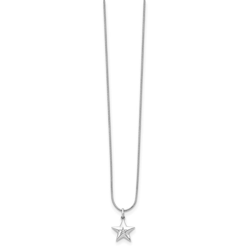 Sterling Silver White Ice Rhodium-Plated 18 Inch Diamond Star Necklace With 2 Extender