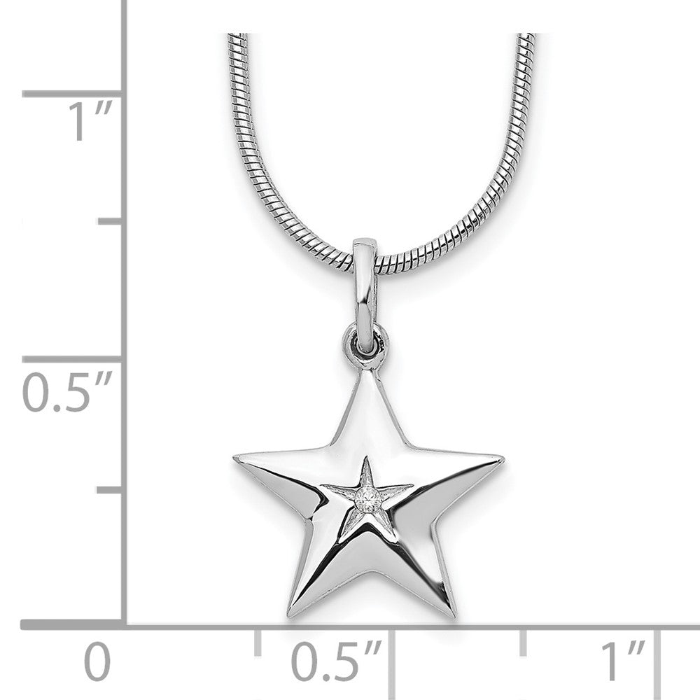 Sterling Silver White Ice Rhodium-Plated 18 Inch Diamond Star Necklace With 2 Extender