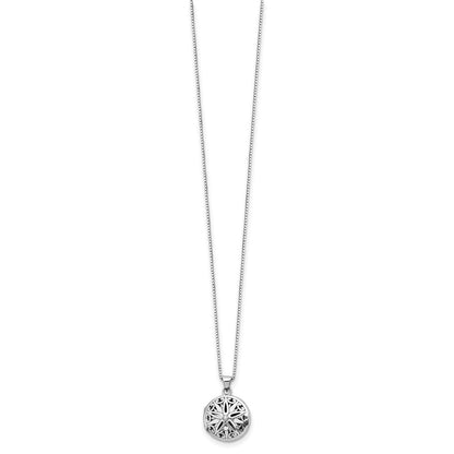 Sterling Silver White Ice Rhodium-Plated 18 Inch Diamond Star Round Locket Necklace With 2 Extender