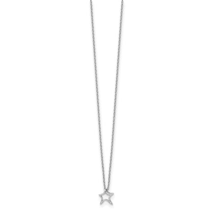 Sterling Silver White Ice Rhodium-Plated 18 Inch Diamond Star Necklace With 2 Extender