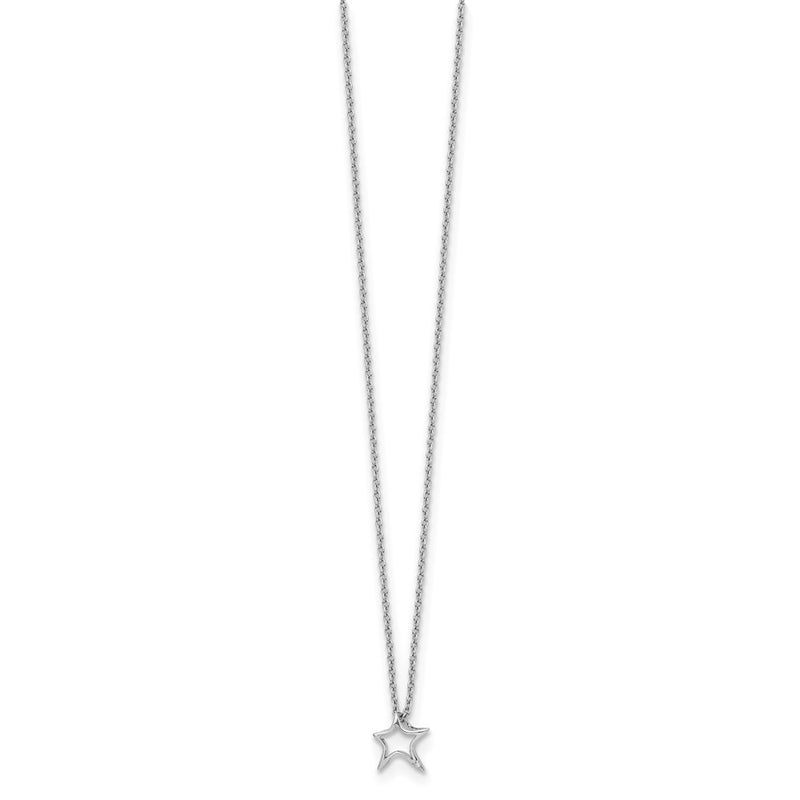 Sterling Silver White Ice Rhodium-Plated 18 Inch Diamond Star Necklace With 2 Extender