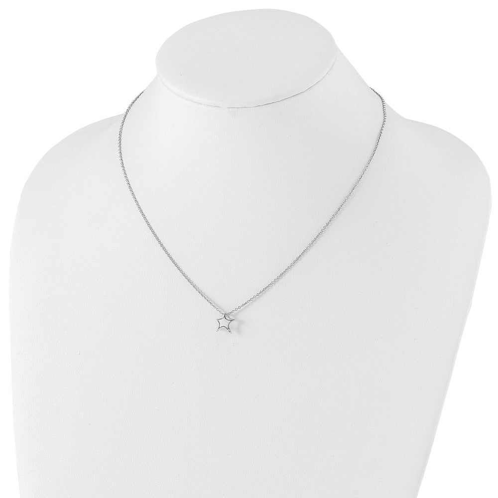 Sterling Silver White Ice Rhodium-Plated 18 Inch Diamond Star Necklace With 2 Extender