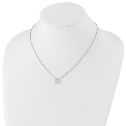 Sterling Silver White Ice Rhodium-Plated 18 Inch Diamond Star Necklace With 2 Extender