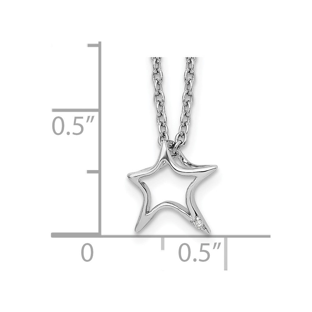 Sterling Silver White Ice Rhodium-Plated 18 Inch Diamond Star Necklace With 2 Extender