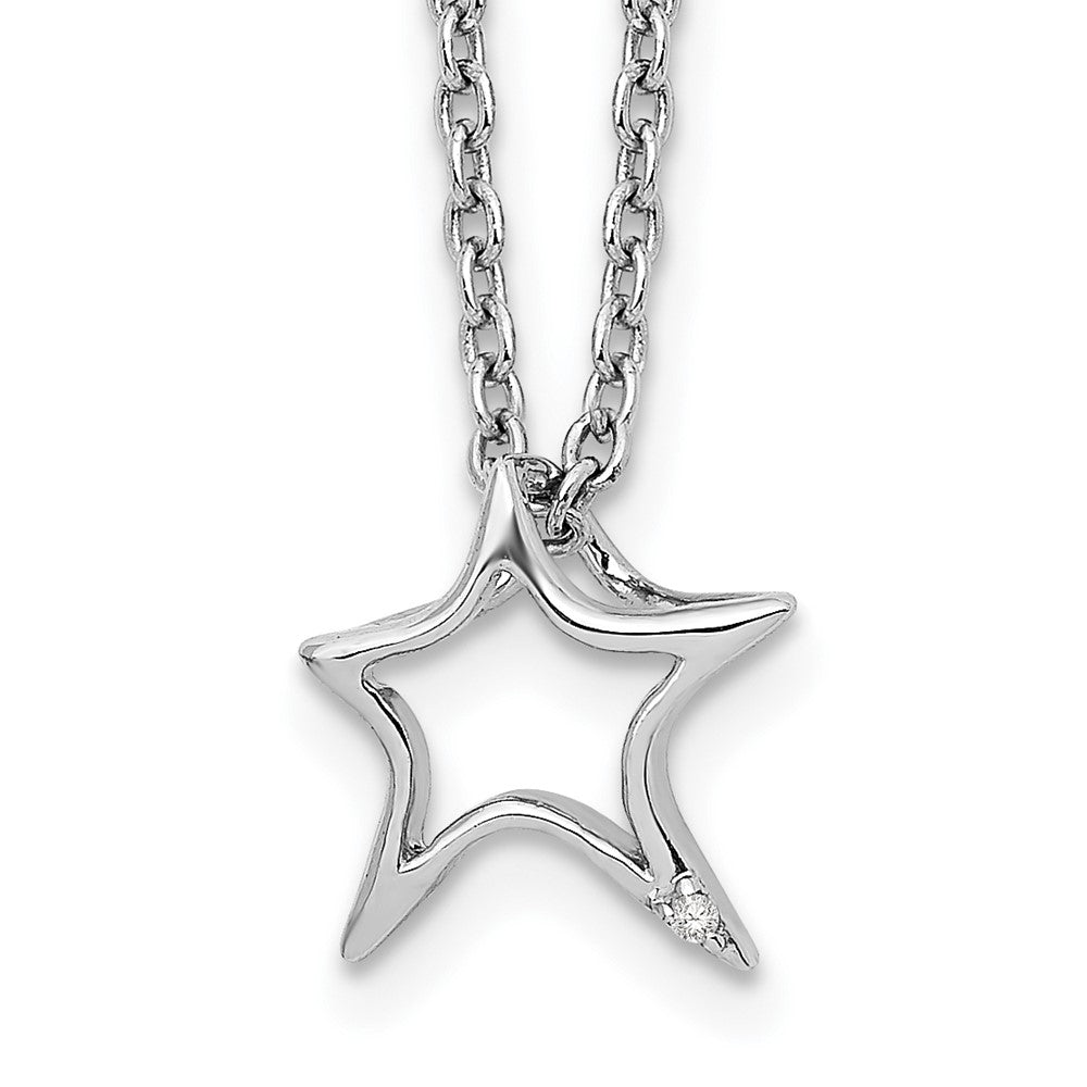 Sterling Silver White Ice Rhodium-Plated 18 Inch Diamond Star Necklace With 2 Extender