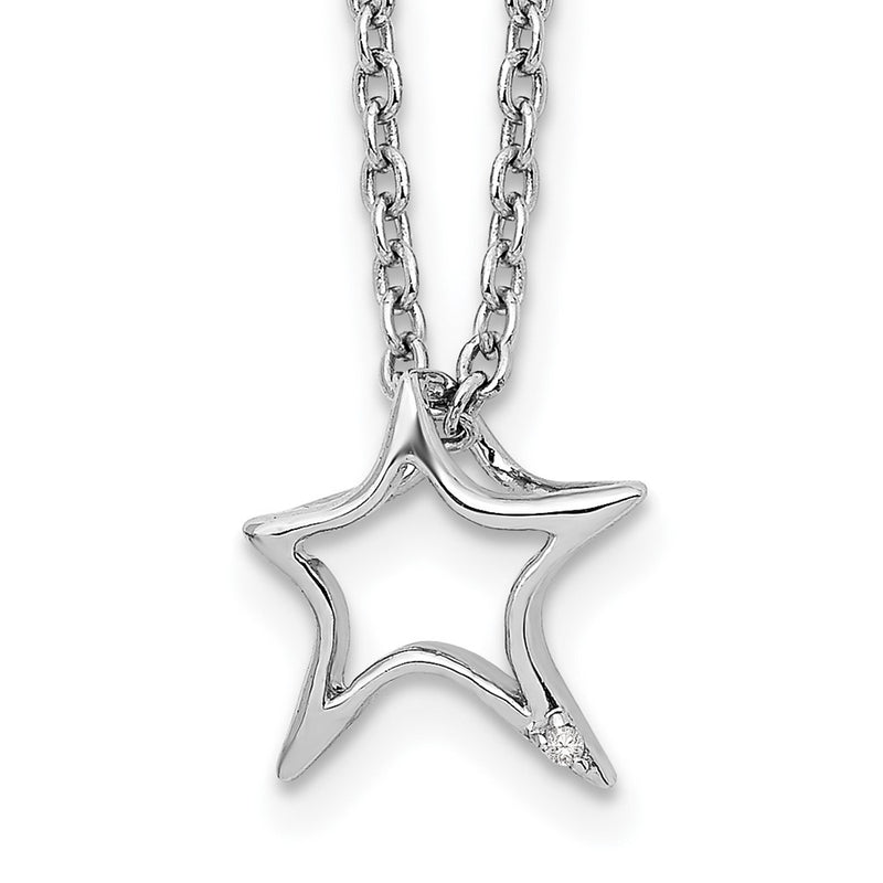Sterling Silver White Ice Rhodium-Plated 18 Inch Diamond Star Necklace With 2 Extender