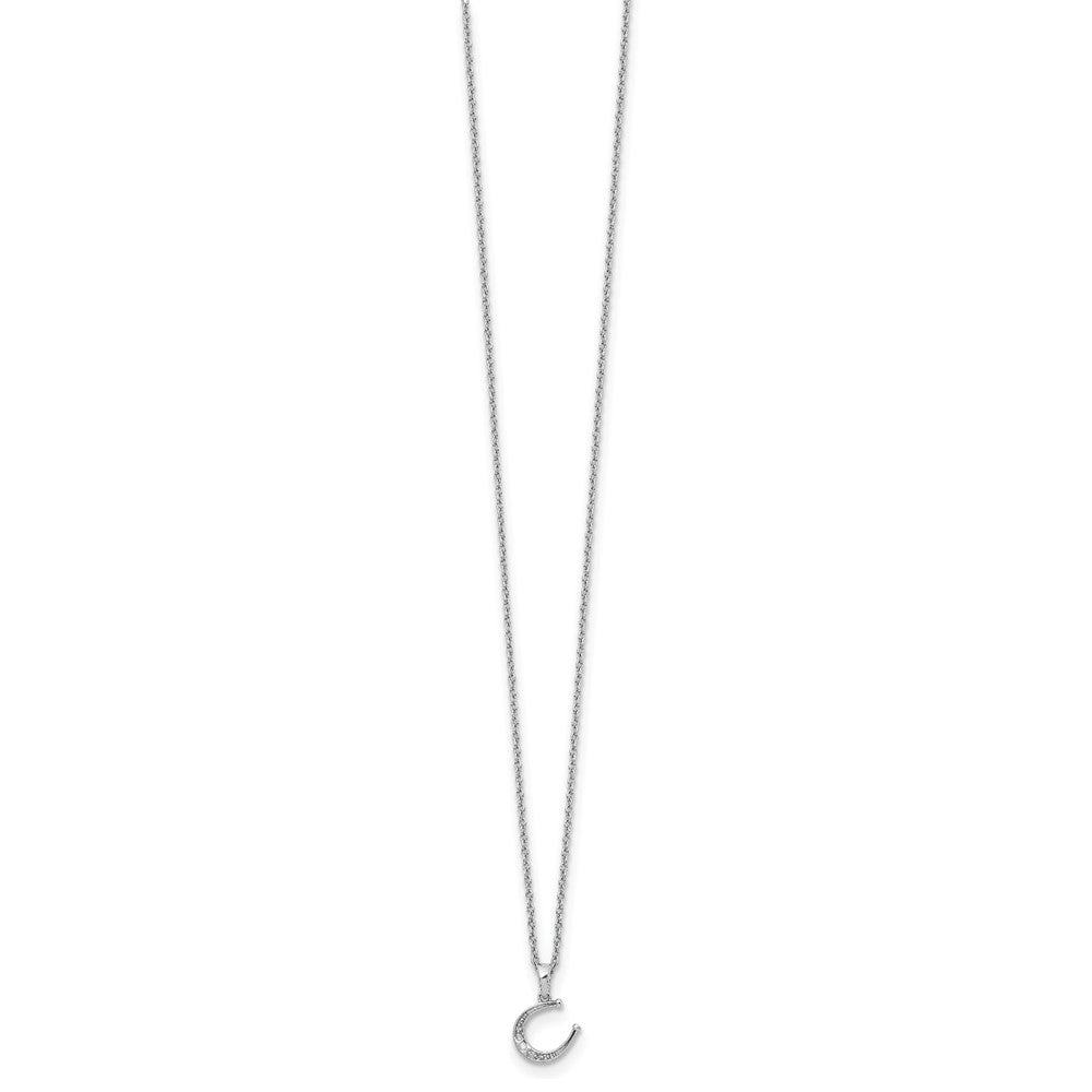 Sterling Silver White Ice Rhodium-Plated 18 Inch Diamond Horseshoe Necklace With 2 Extender