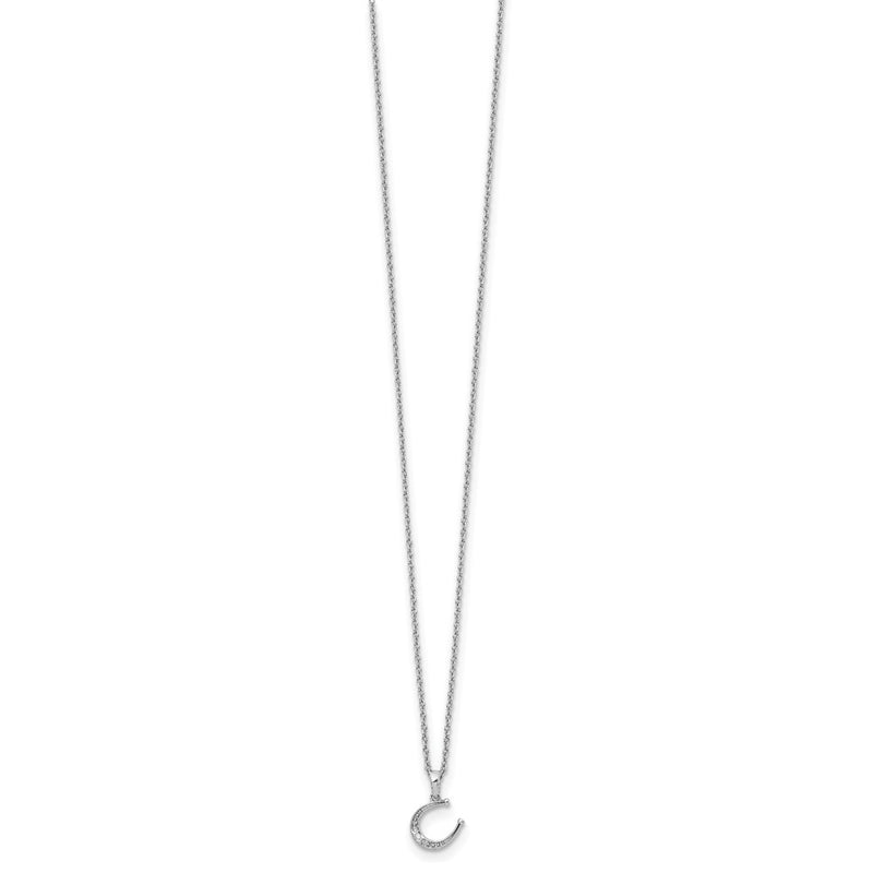 Sterling Silver White Ice Rhodium-Plated 18 Inch Diamond Horseshoe Necklace With 2 Extender