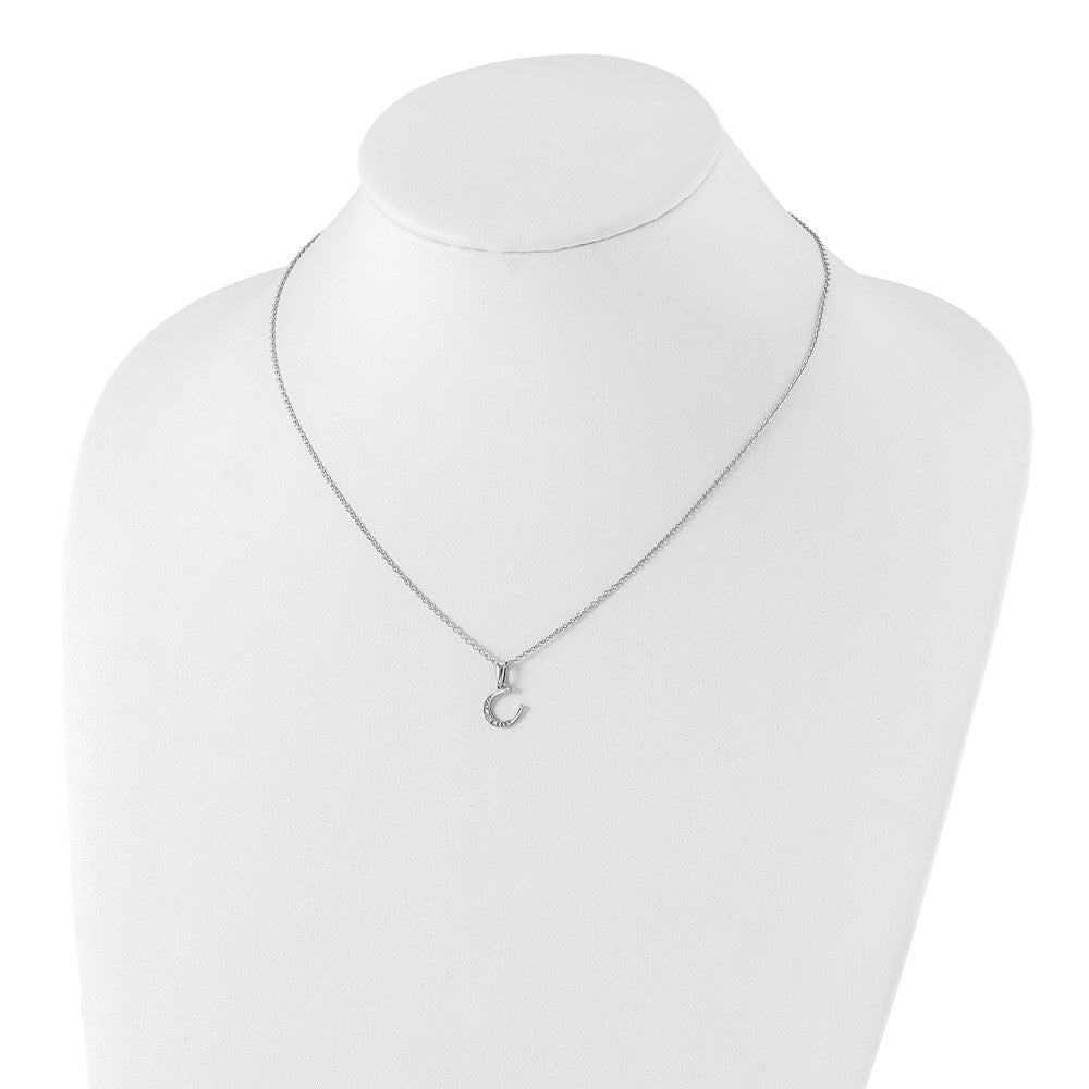 Sterling Silver White Ice Rhodium-Plated 18 Inch Diamond Horseshoe Necklace With 2 Extender