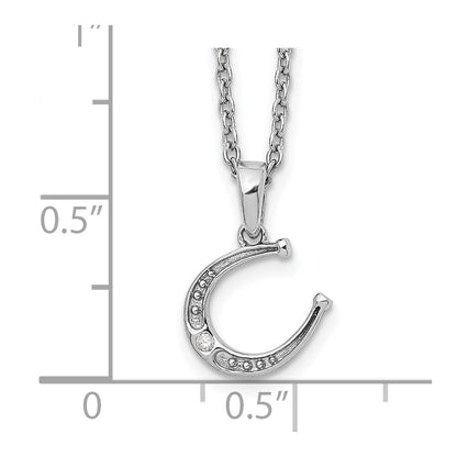 Sterling Silver White Ice Rhodium-Plated 18 Inch Diamond Horseshoe Necklace With 2 Extender