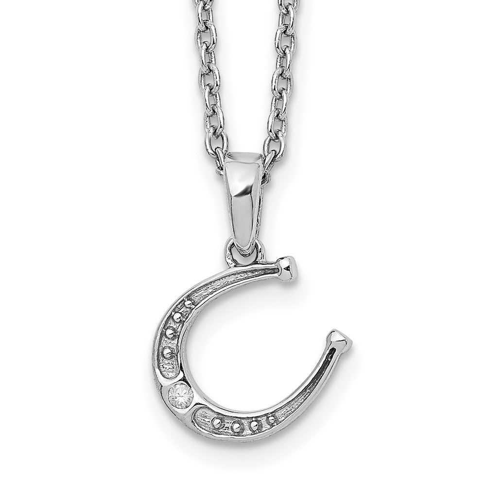 Sterling Silver White Ice Rhodium-Plated 18 Inch Diamond Horseshoe Necklace With 2 Extender