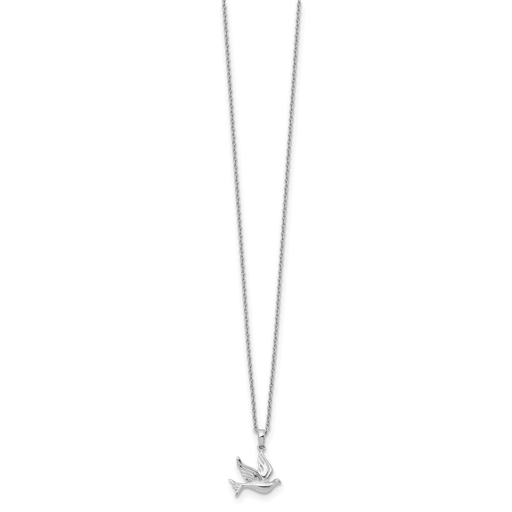 Sterling Silver White Ice Rhodium-Plated 18 Inch Diamond Dove Necklace With 2 Extender