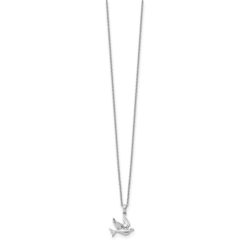 Sterling Silver White Ice Rhodium-Plated 18 Inch Diamond Dove Necklace With 2 Extender