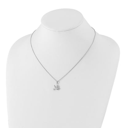 Sterling Silver White Ice Rhodium-Plated 18 Inch Diamond Dove Necklace With 2 Extender