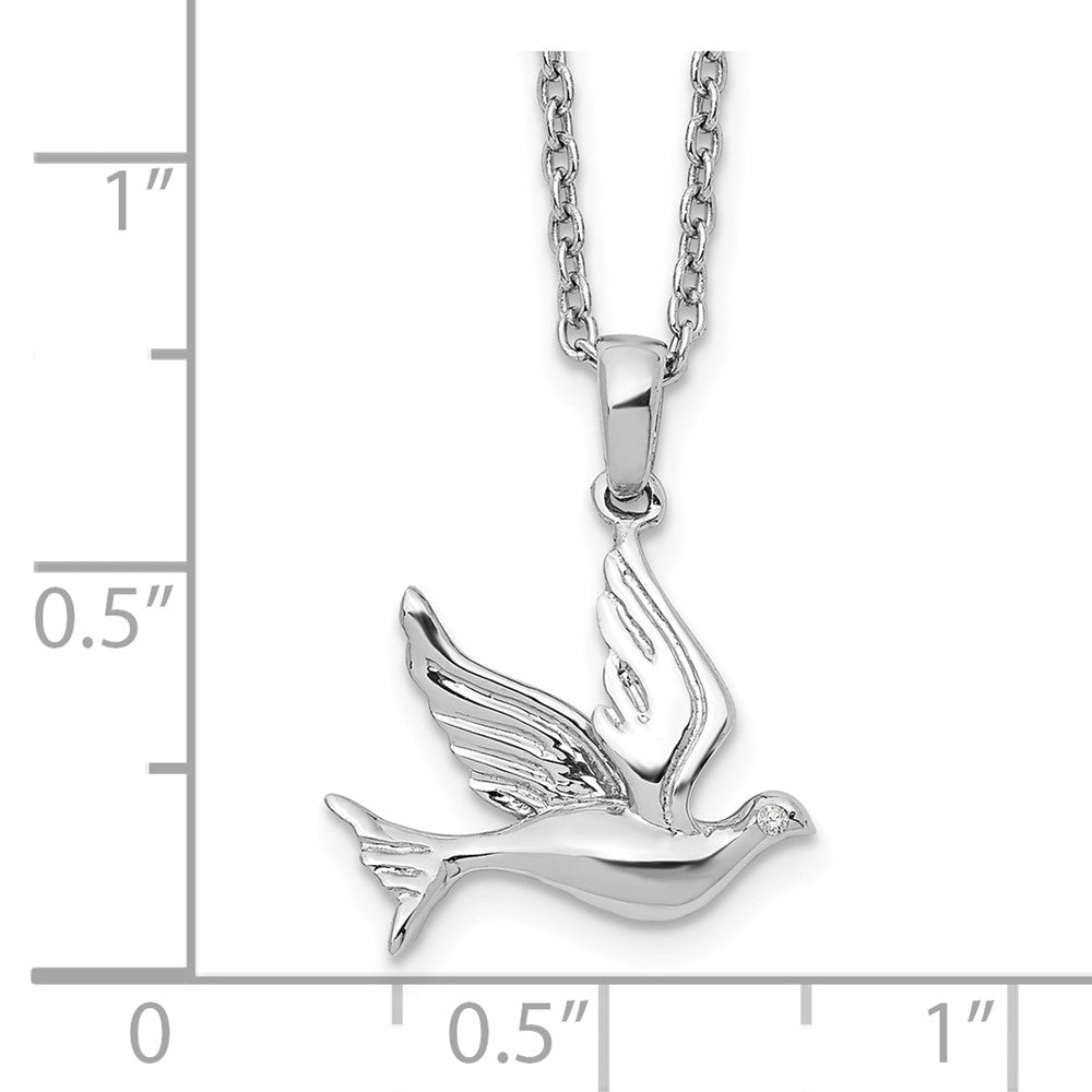 Sterling Silver White Ice Rhodium-Plated 18 Inch Diamond Dove Necklace With 2 Extender