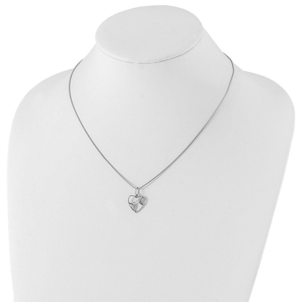 Sterling Silver White Ice Rhodium-Plated 18 Inch Diamond Bird And Heart Necklace With 2 Extender