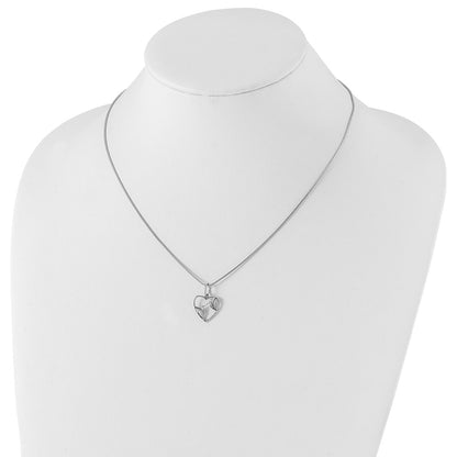 Sterling Silver White Ice Rhodium-Plated 18 Inch Diamond Bird And Heart Necklace With 2 Extender