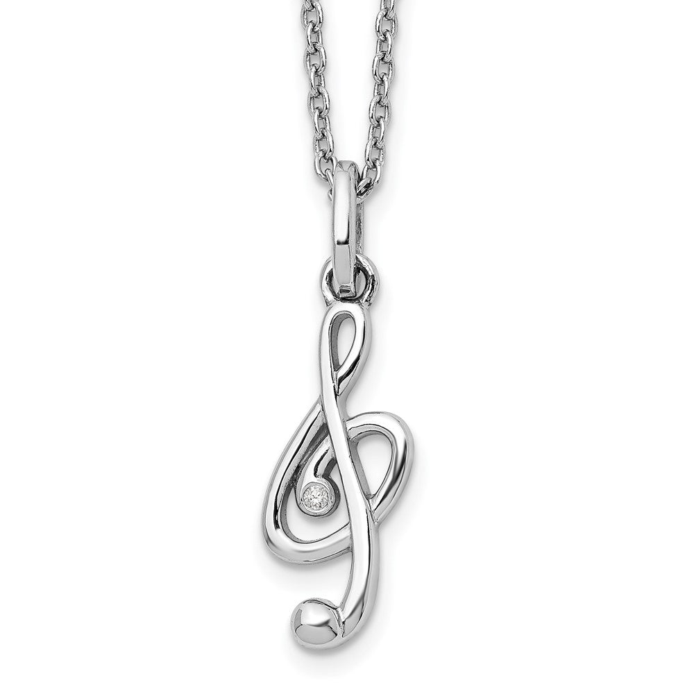 Sterling Silver White Ice Rhodium-Plated 18 Inch Diamond Musical Necklace With 2 Extender