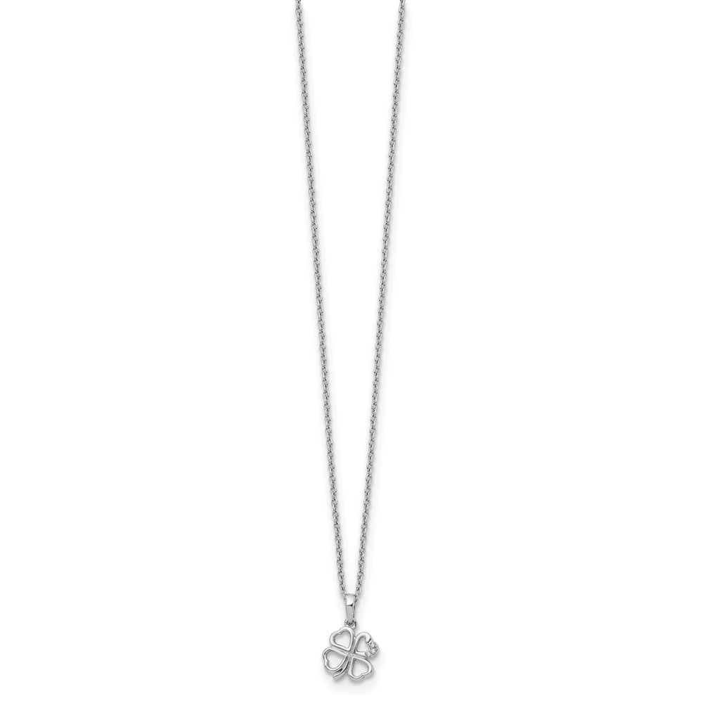 Sterling Silver White Ice Rhodium-Plated 18 Inch Diamond Clover Necklace With 2 Extender