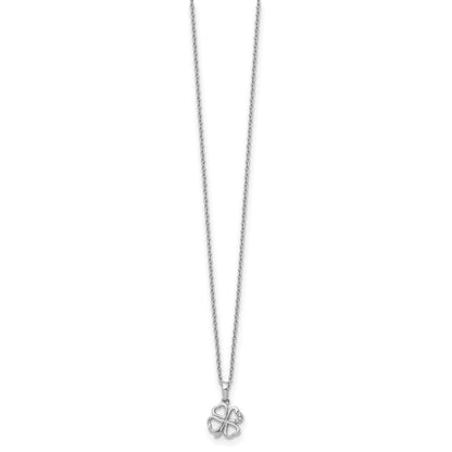Sterling Silver White Ice Rhodium-Plated 18 Inch Diamond Clover Necklace With 2 Extender