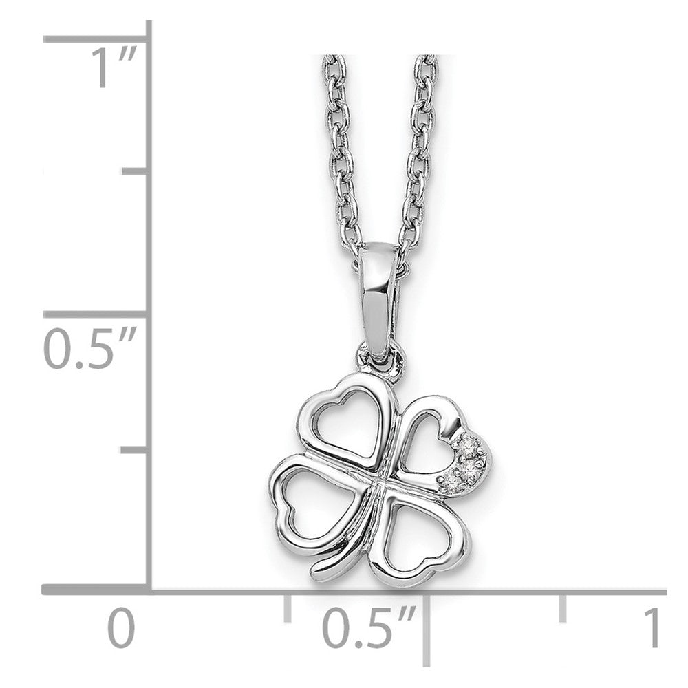 Sterling Silver White Ice Rhodium-Plated 18 Inch Diamond Clover Necklace With 2 Extender