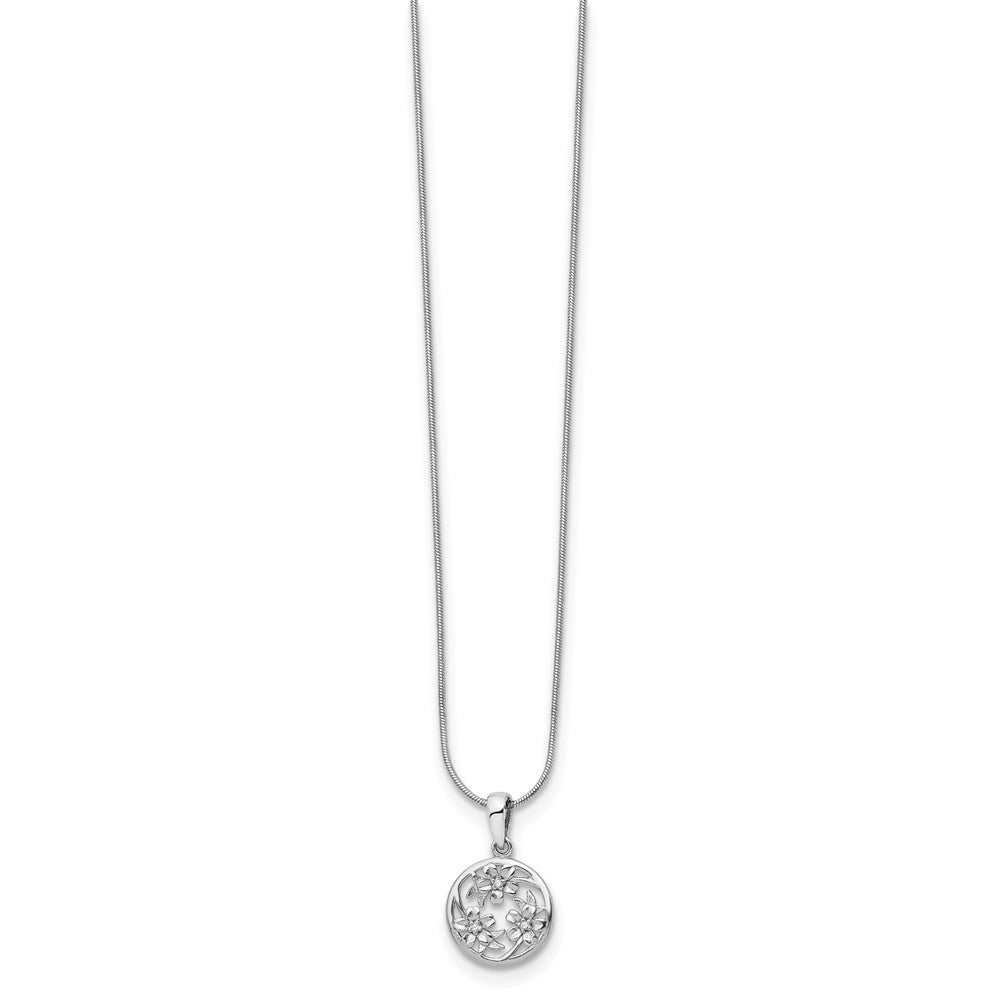 Sterling Silver White Ice Rhodium-Plated 18 Inch Diamond Flower Necklace With 2 Extender